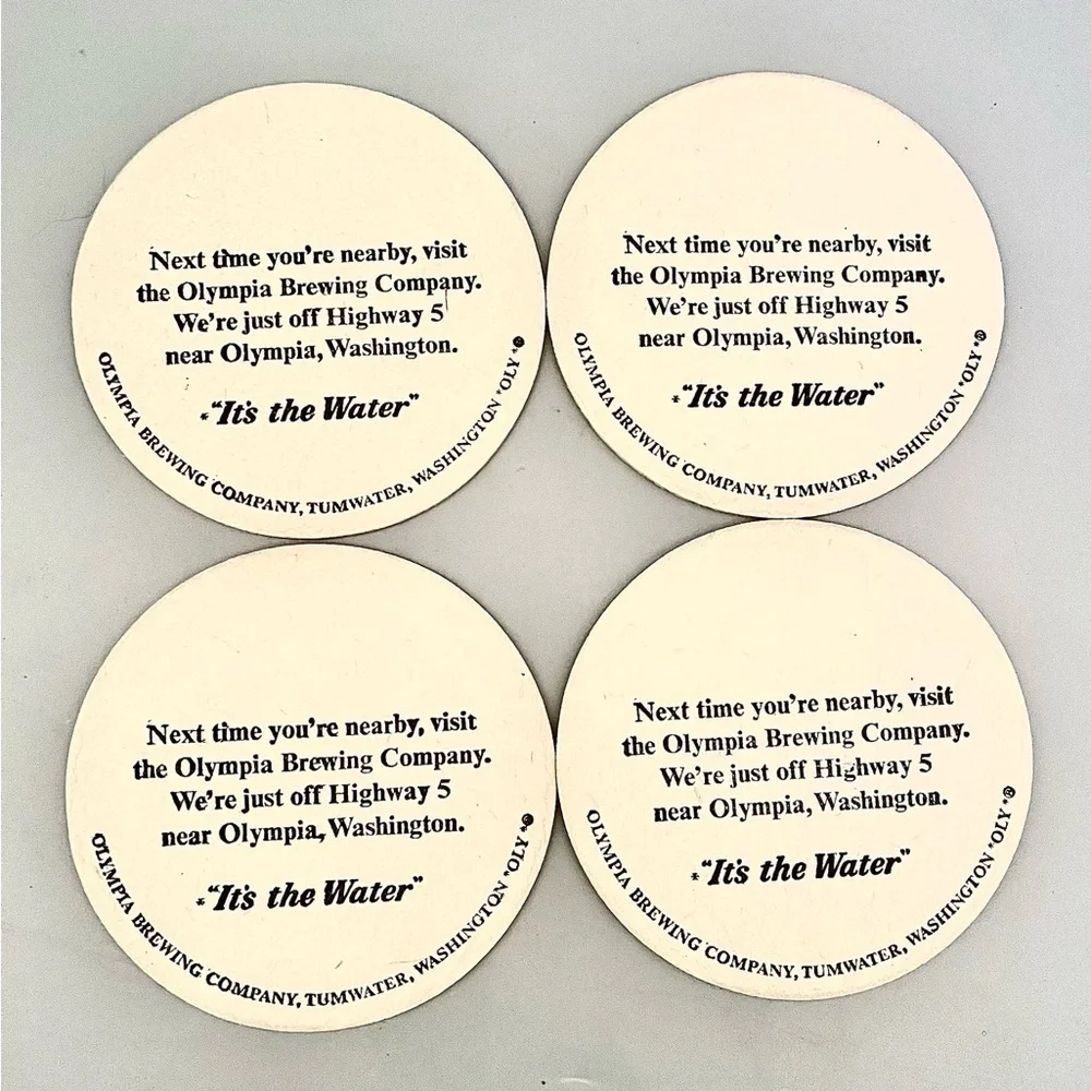 Set of 4 Vintage Light Olympia Beer Coasters Cardboard “It’s the Water” Brewery
